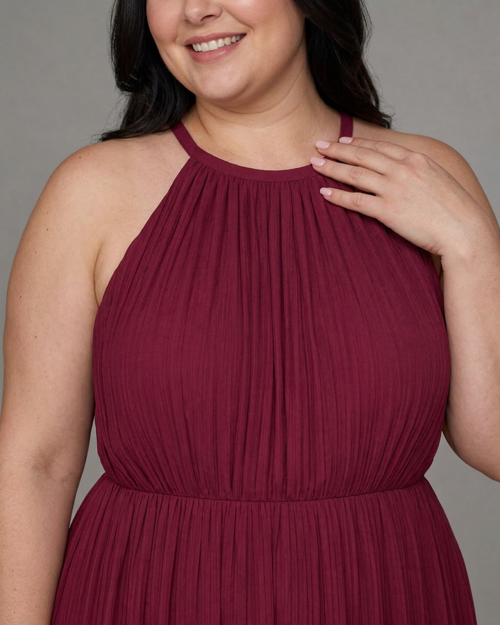 Wanda | Plisserad Halterneck Vid Ben Avslappnad Jumpsuit