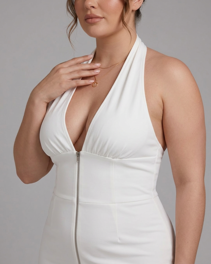 Amina | Halterneck Vid Ben Ärmlös Jumpsuit