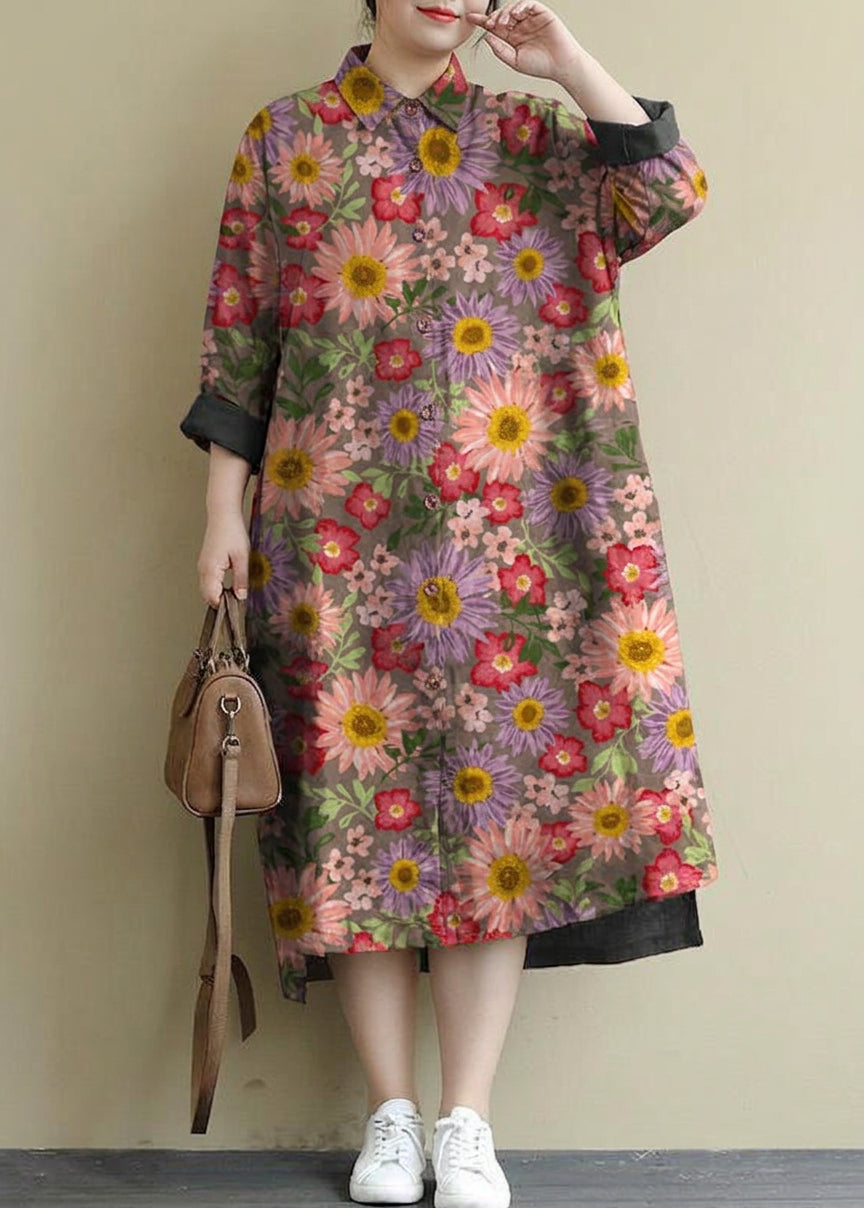Isolde - Röd Linne Skjortklänning Casual Oversize Vår Maxi Klänningar