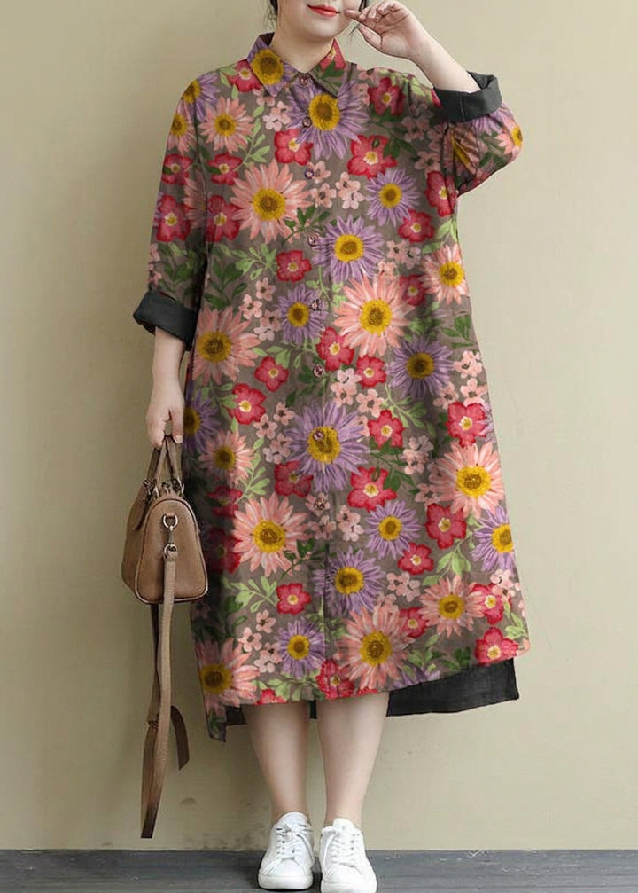 Isolde - Röd Linne Skjortklänning Casual Oversize Vår Maxi Klänningar