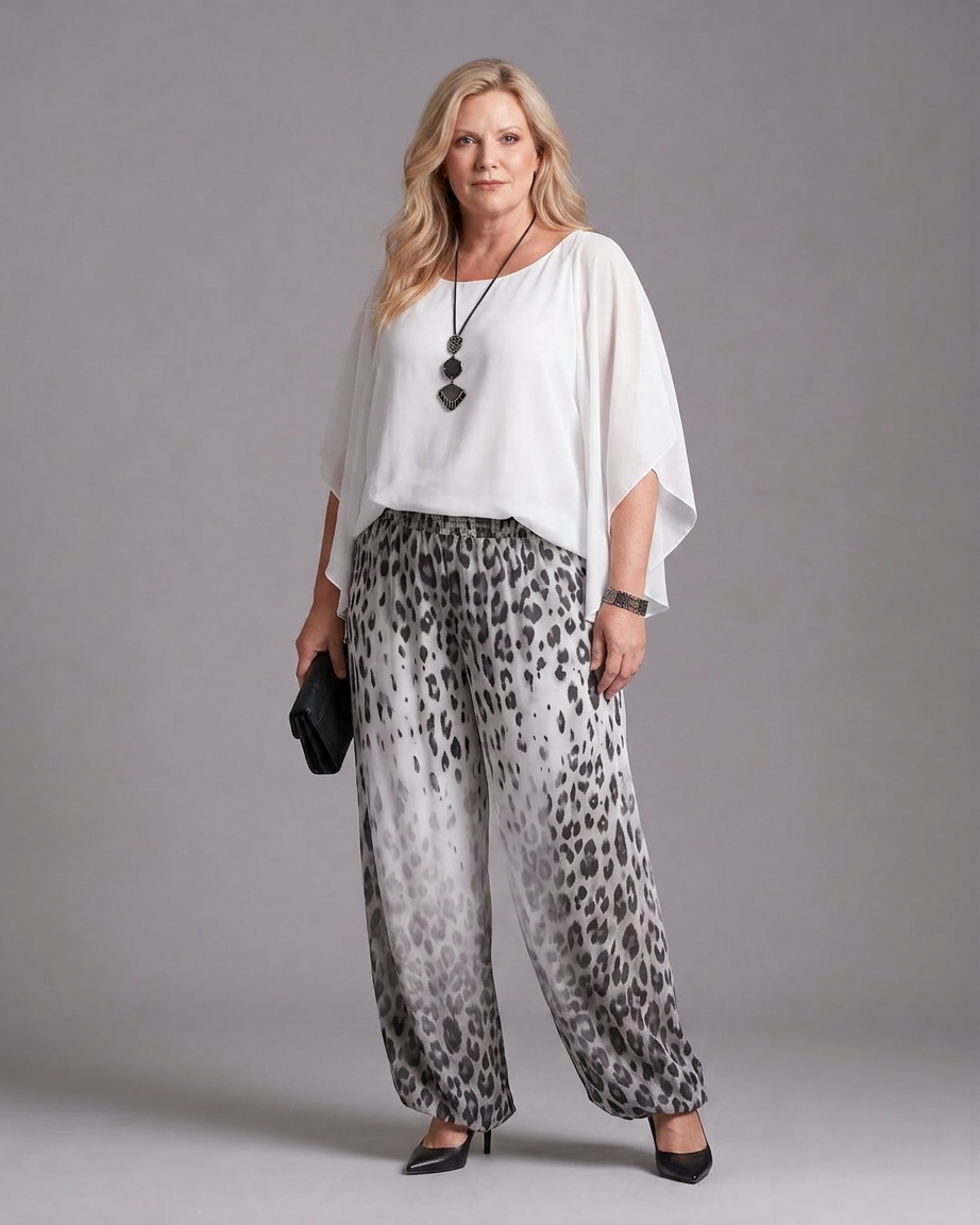 Vienne | Flödande Chiffon Topp Och Tryckta Vida Byxor Set