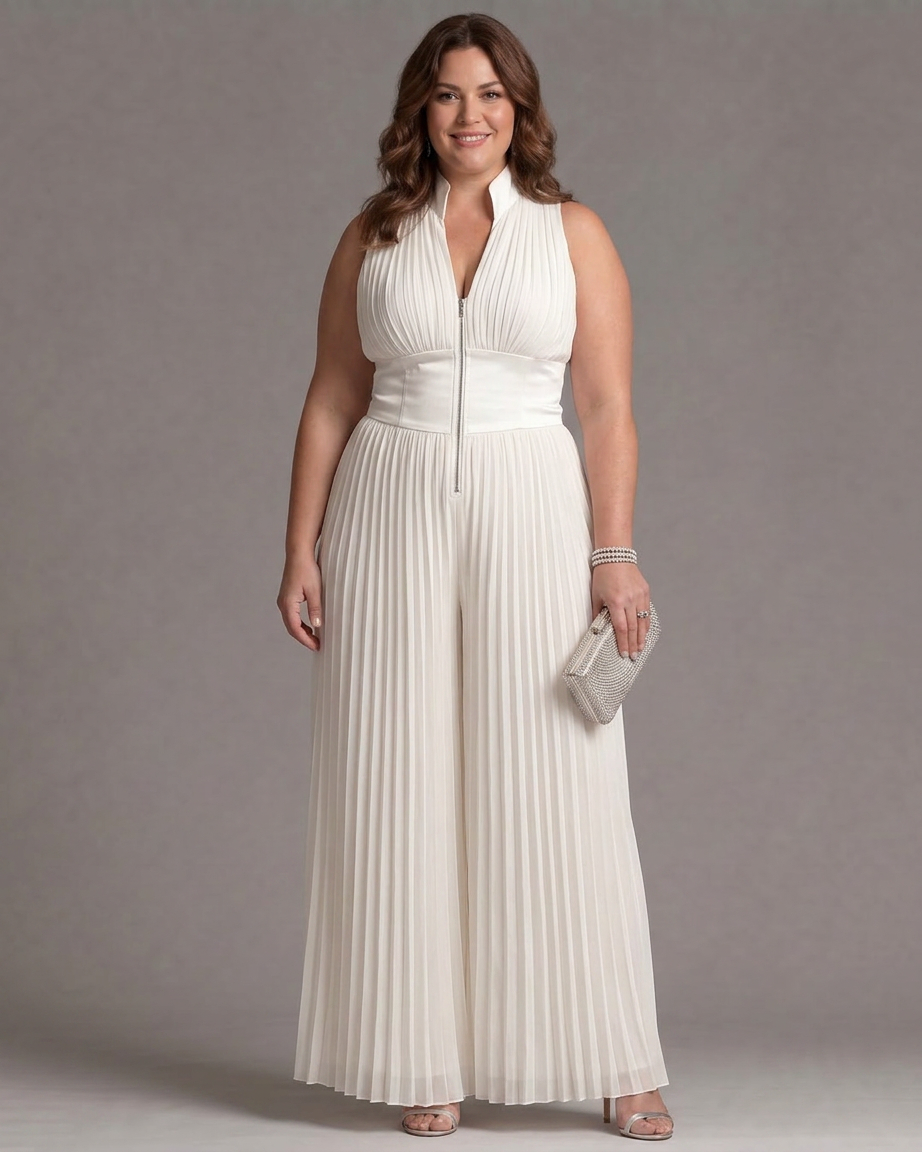 Eilwen | Plisserad Halterneck Bredbenad Jumpsuit