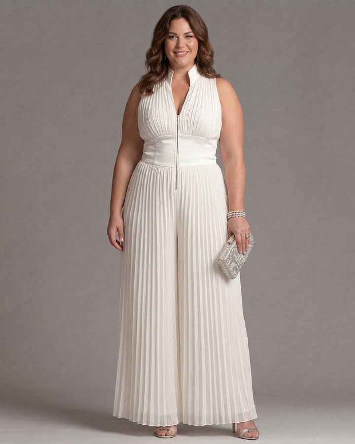 Eilwen | Plisserad Halterneck Bredbenad Jumpsuit