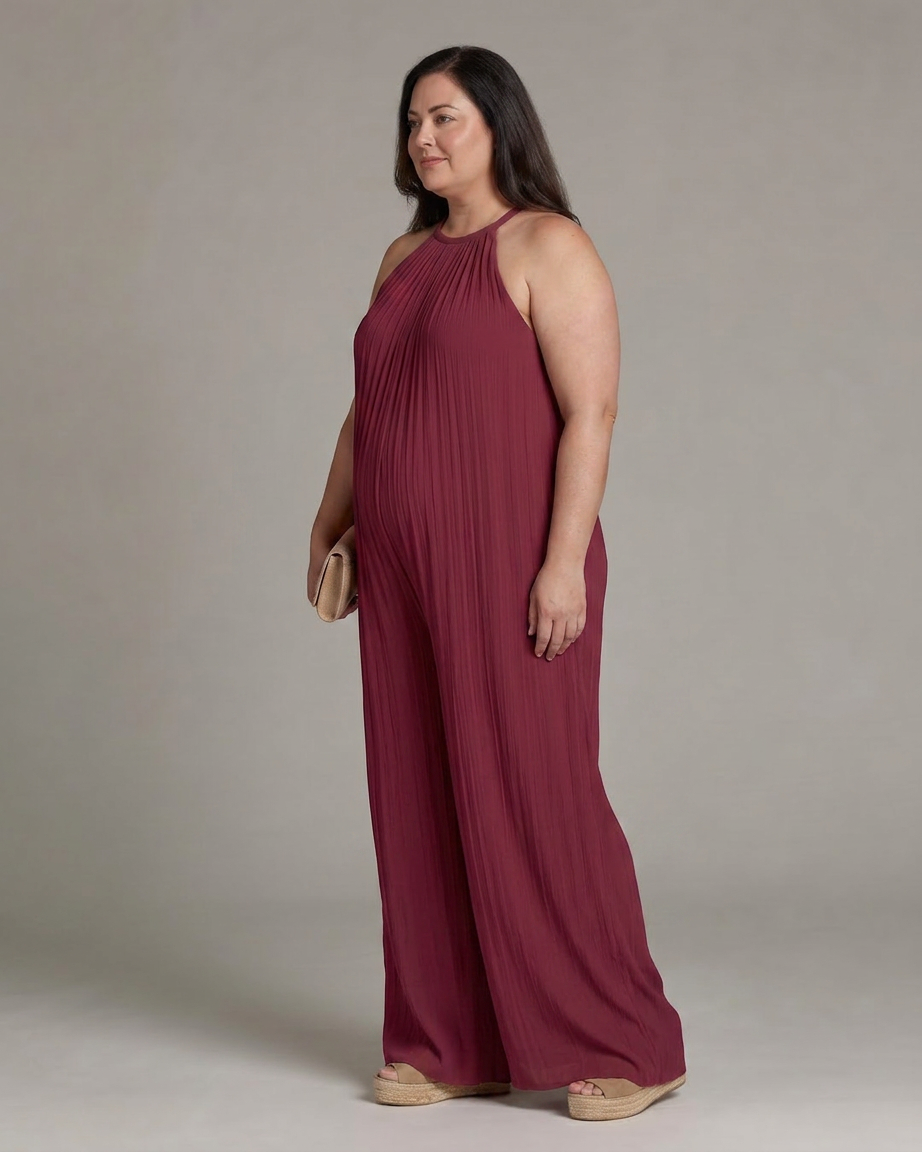 Wanda | Plisserad Halterneck Vid Ben Avslappnad Jumpsuit