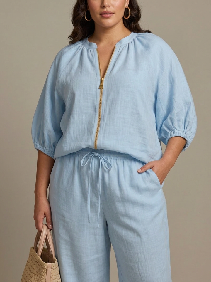 Cecily | Blus med dragkedja fram och vida byxor