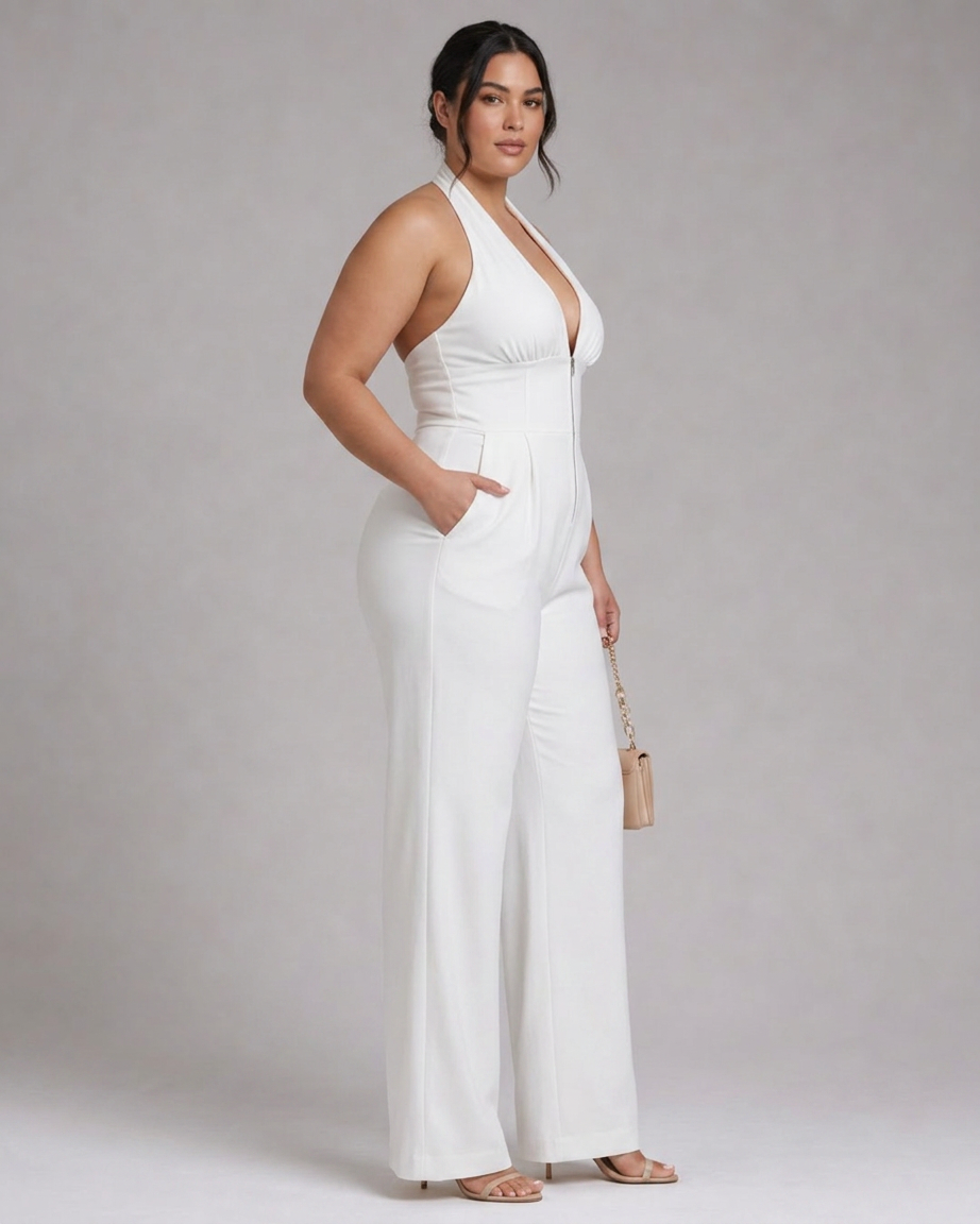 Amina | Halterneck Vid Ben Ärmlös Jumpsuit