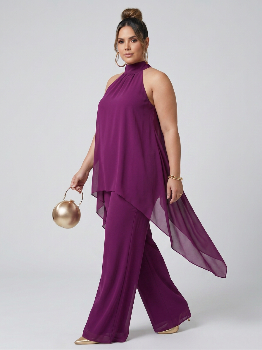 Fleur | Asymmetrisk Tunika Top med Vida Byxor Set
