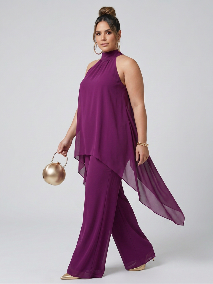 Fleur | Asymmetrisk Tunika Top med Vida Byxor Set