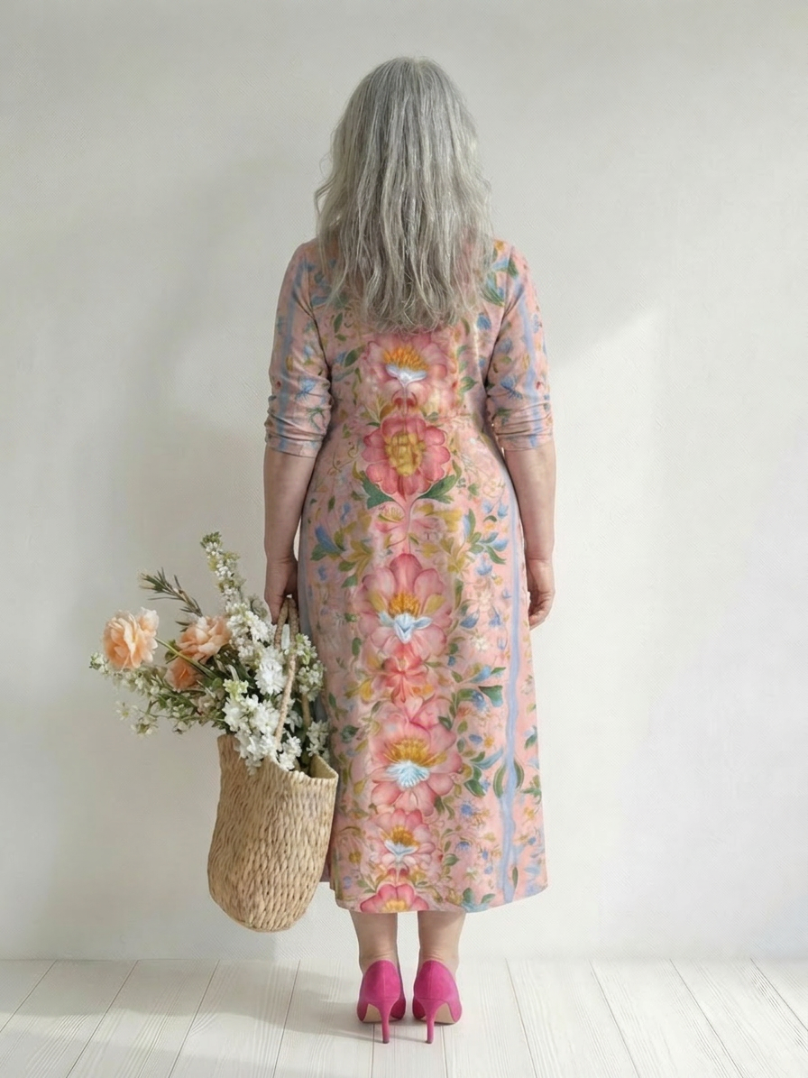 Lark | Ljus Form Blommig Midi Klänning