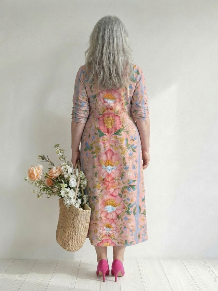 Lark | Ljus Form Blommig Midi Klänning
