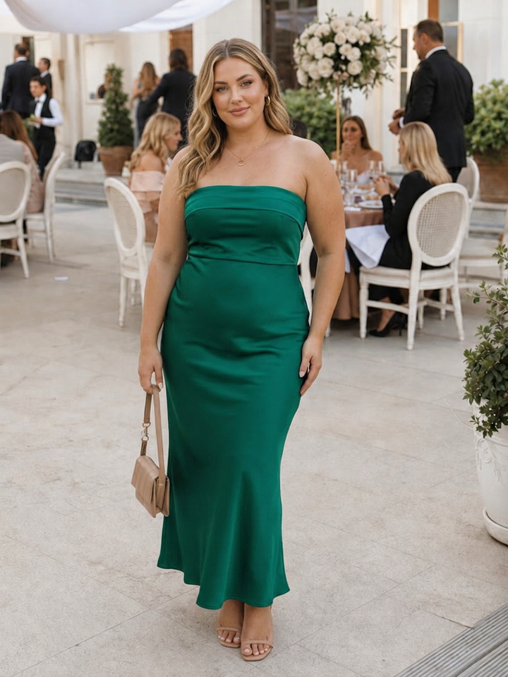 Rhian | Strapless Fitted Silhouette Midi Klänning