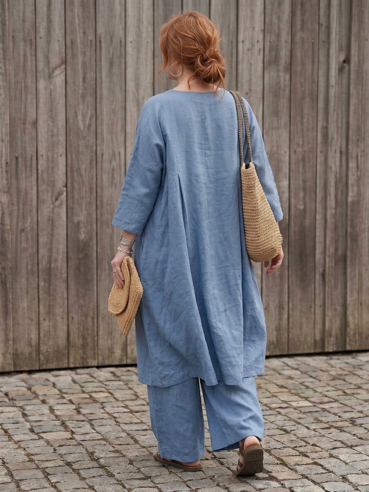 Juna | Lång Tunika Top och Vida Byxor Set
