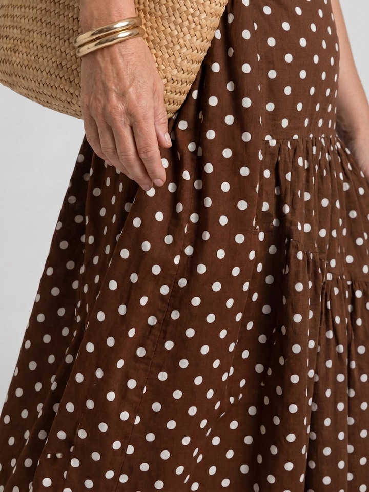 Olwen | Strapless Polka Dot Pattern Midi Klänning