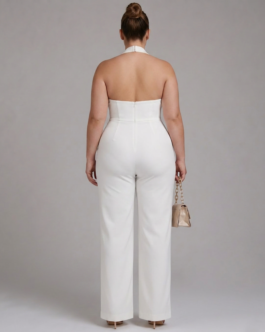 Amina | Halterneck Vid Ben Ärmlös Jumpsuit