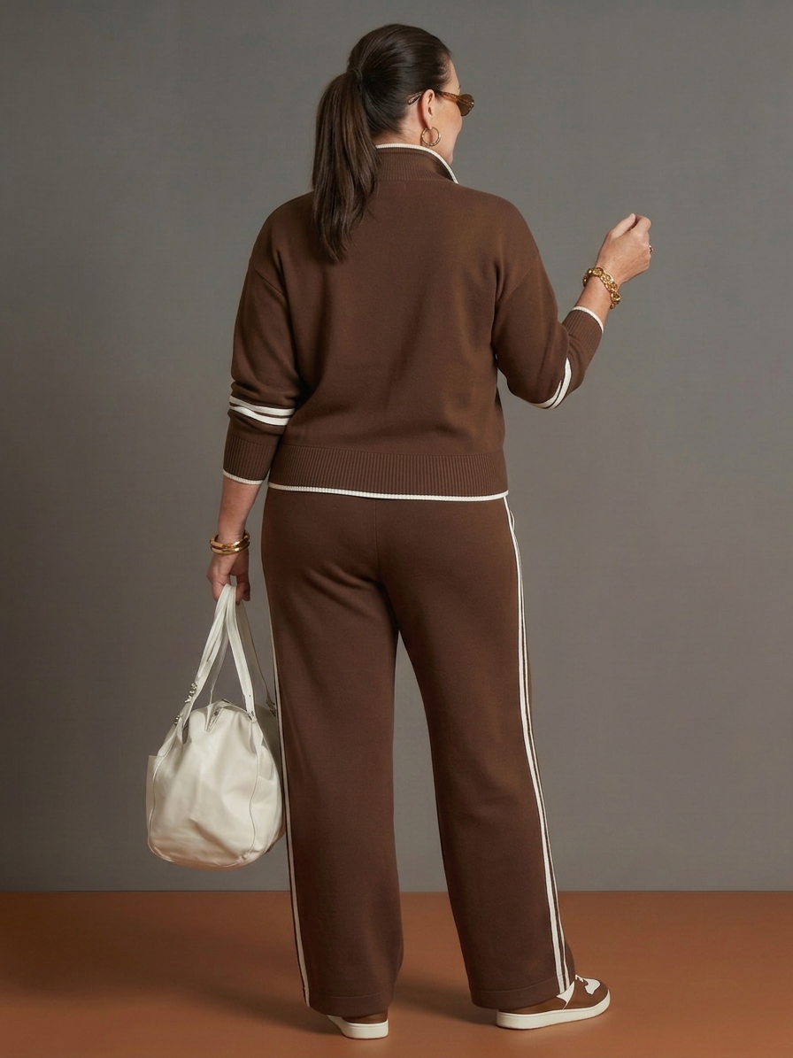 Greer | Zip Neck Långärmad Sidostrik Leggings Set