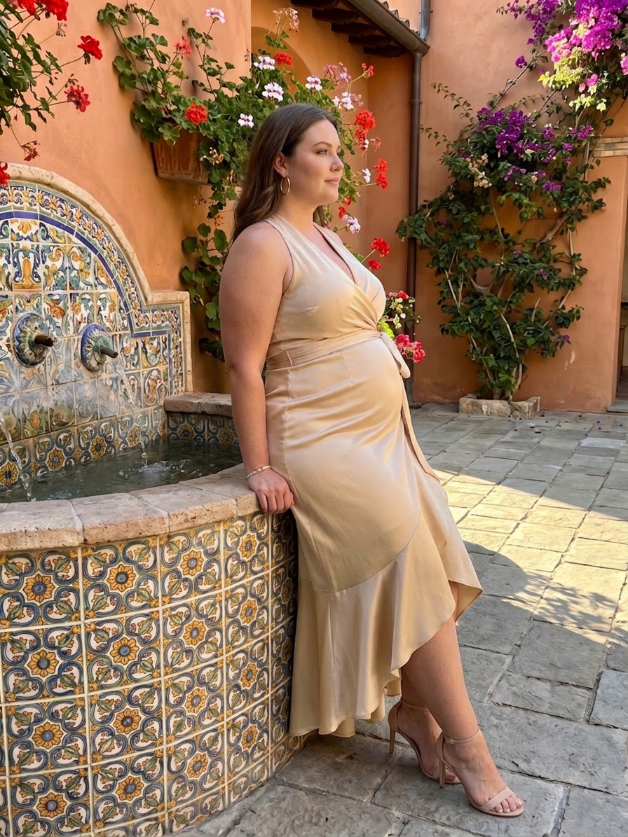 Amina | Halterneck Wrap Asymmetrisk Midiklänning