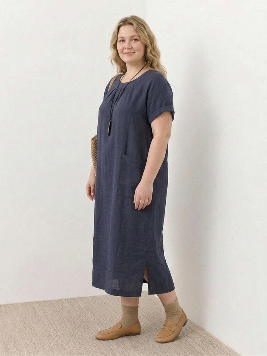Saskia - Linne Midi Klänning
