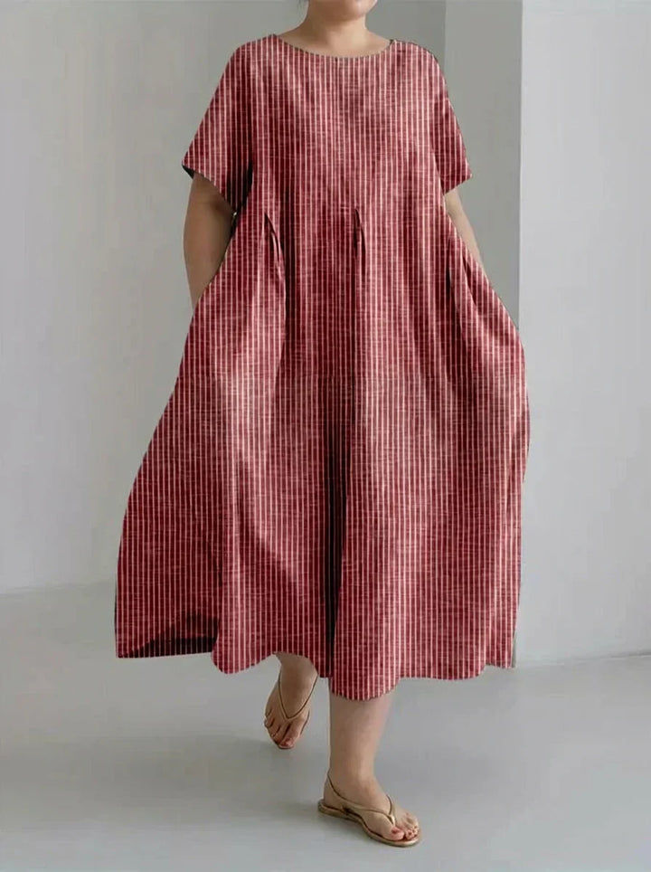 Laisa | Dam Casual Med Retro Randig Design Löst Klänning
