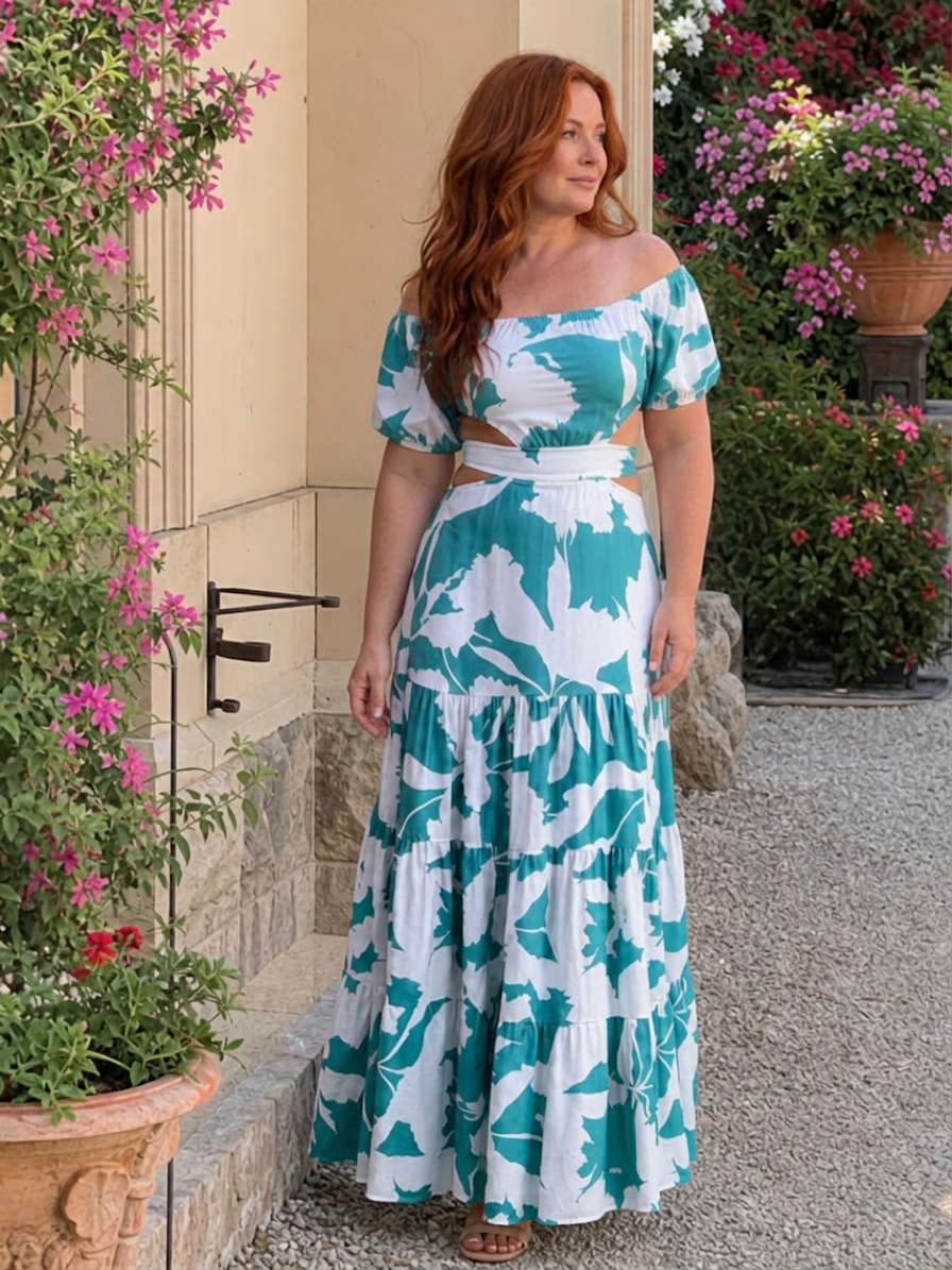 Cassia | Off Shoulder Cutout Midja Maxi Klänning