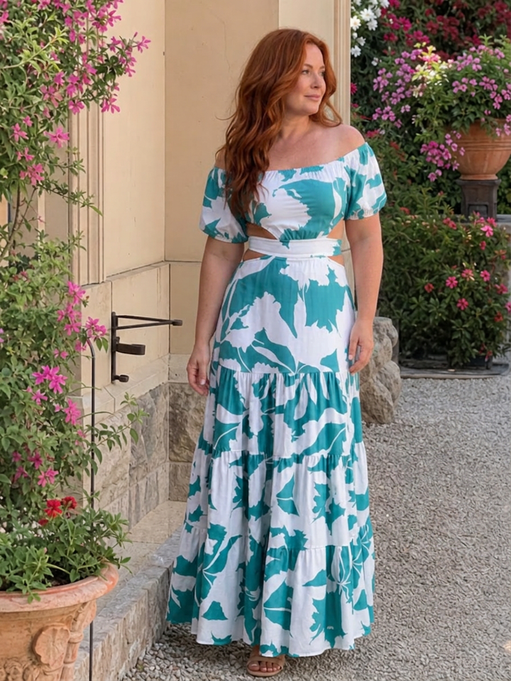 Cassia | Off Shoulder Cutout Midja Maxi Klänning