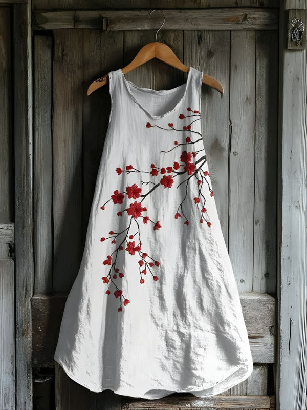 Nova - Vintage Röd Blomster Linne Tank Klänning