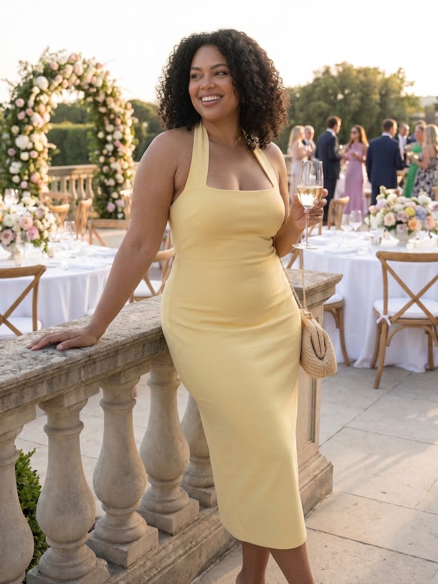 Jessamine | Halterneck Fitted Silhouette Midi Klänning