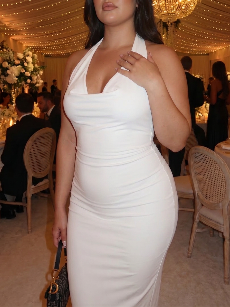 Ingrid | Halterneck Fitted Silhouette Midi Klänning