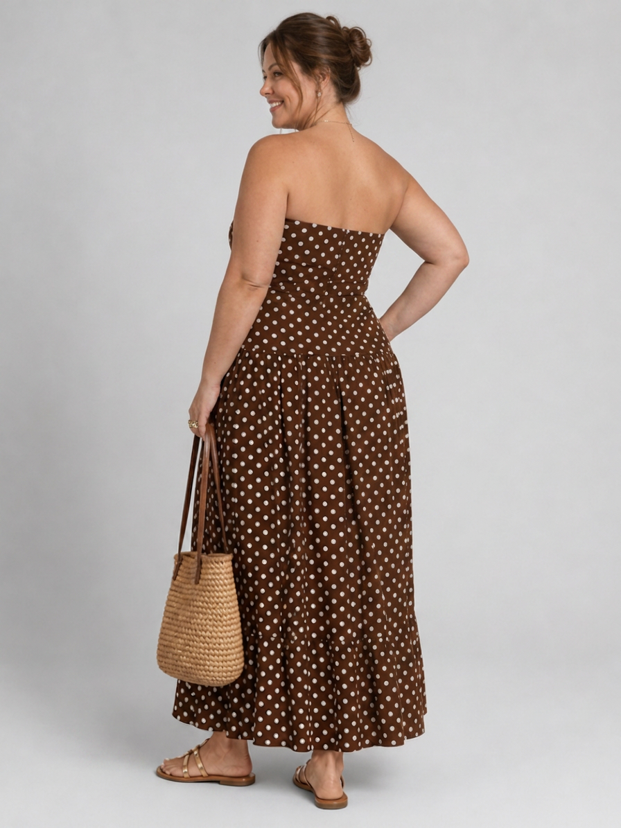 Olwen | Strapless Polka Dot Pattern Midi Klänning
