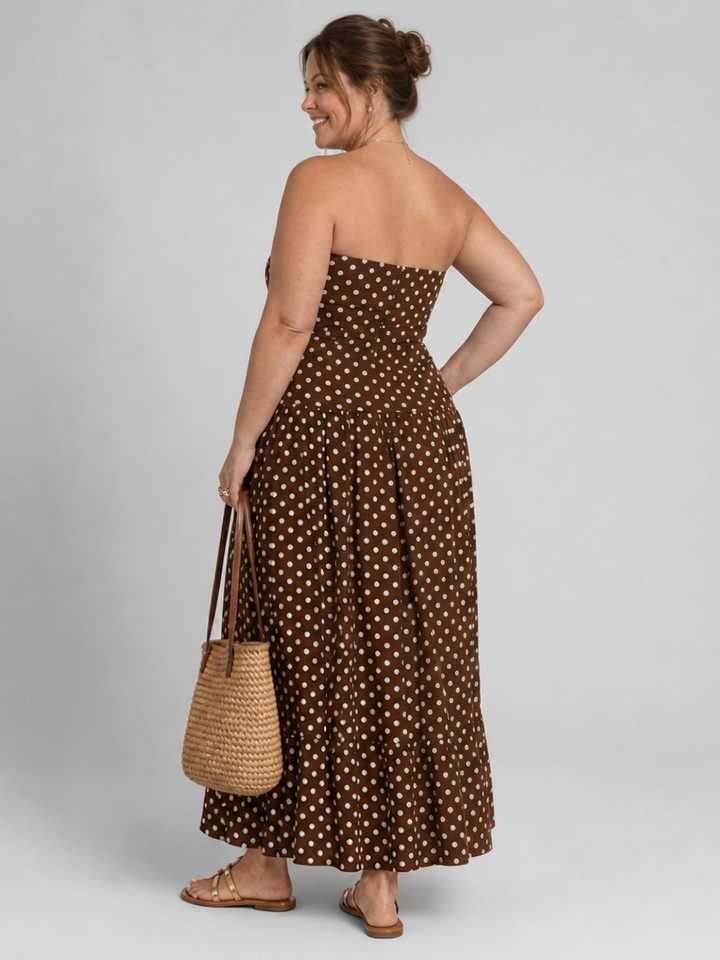 Olwen | Strapless Polka Dot Pattern Midi Klänning