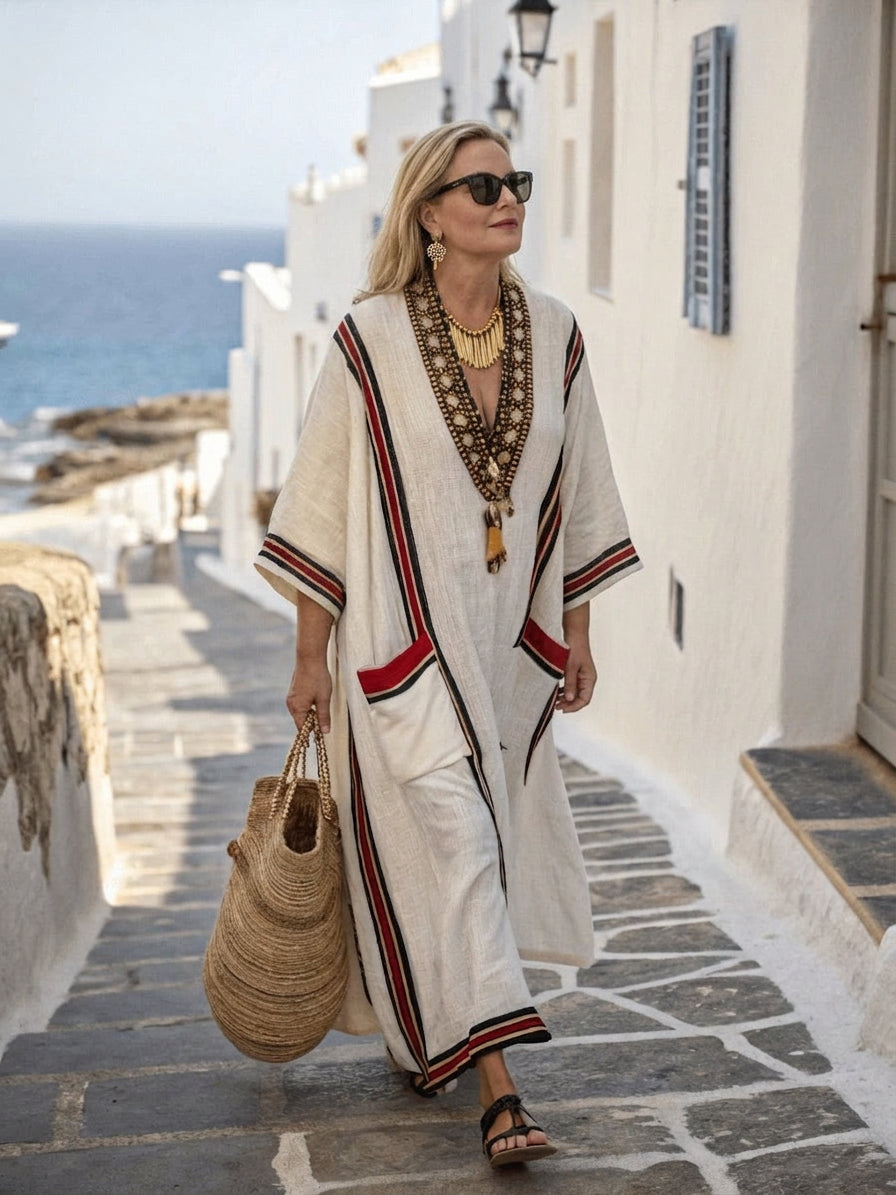 Cleo | Elegant Boho Kust Maxi Klänning