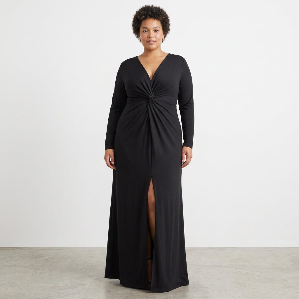 Hana V-ringad Plisserad Klänning: Elegant Slim Fit Kvällsstil
