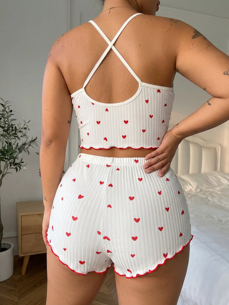 Yara | Hjärttryck Volang Trim Pyjamas Set