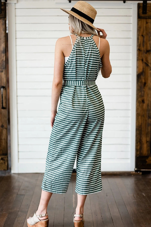 Olwen - Snygg Randig Jumpsuit med Knytning i Midjan