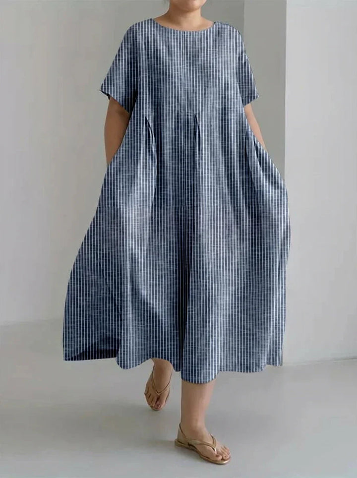 Laisa | Dam Casual Med Retro Randig Design Löst Klänning