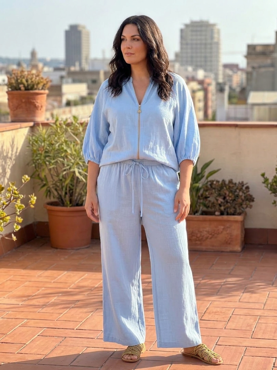 Cecily | Blus med dragkedja fram och vida byxor