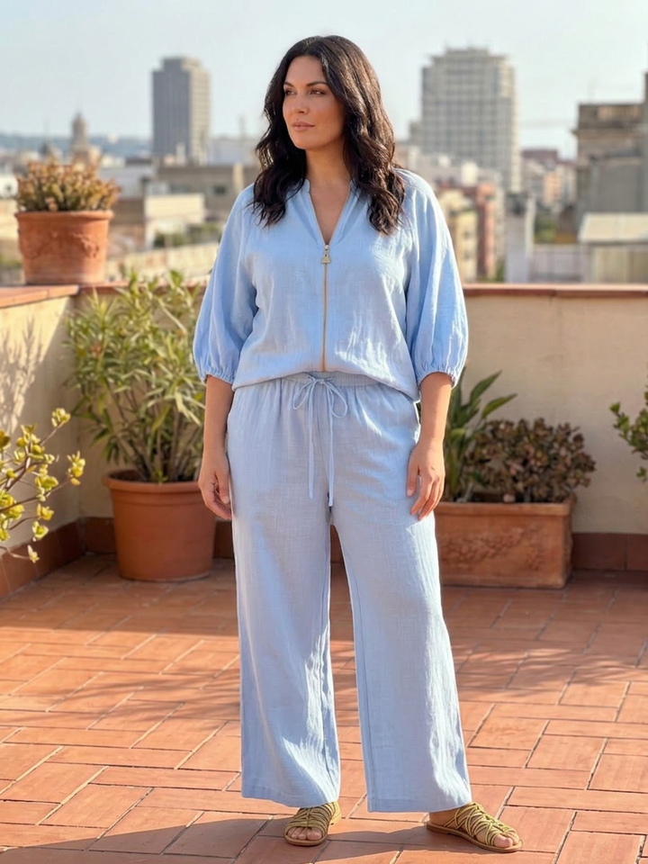 Cecily | Blus med dragkedja fram och vida byxor