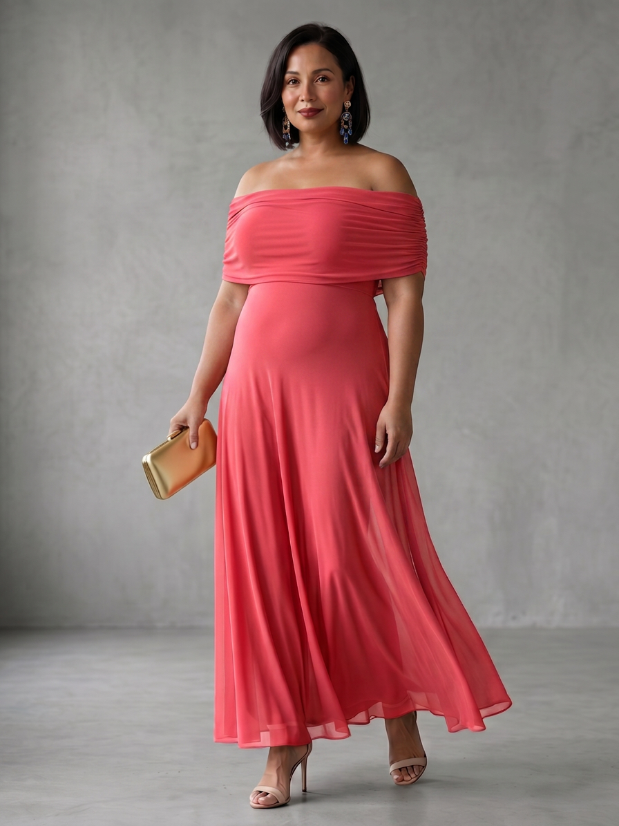 Astrid | Off Shoulder Draped Midi Klänning