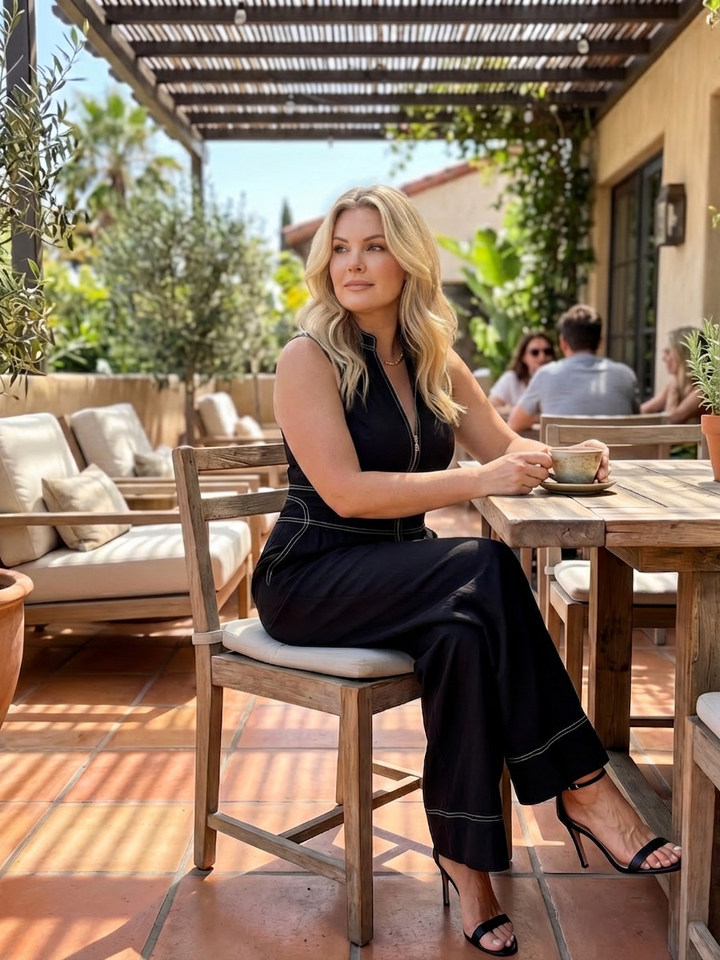 Nell | Zip Framsidan Kontrast Sömnad Bred Ben Jumpsuit