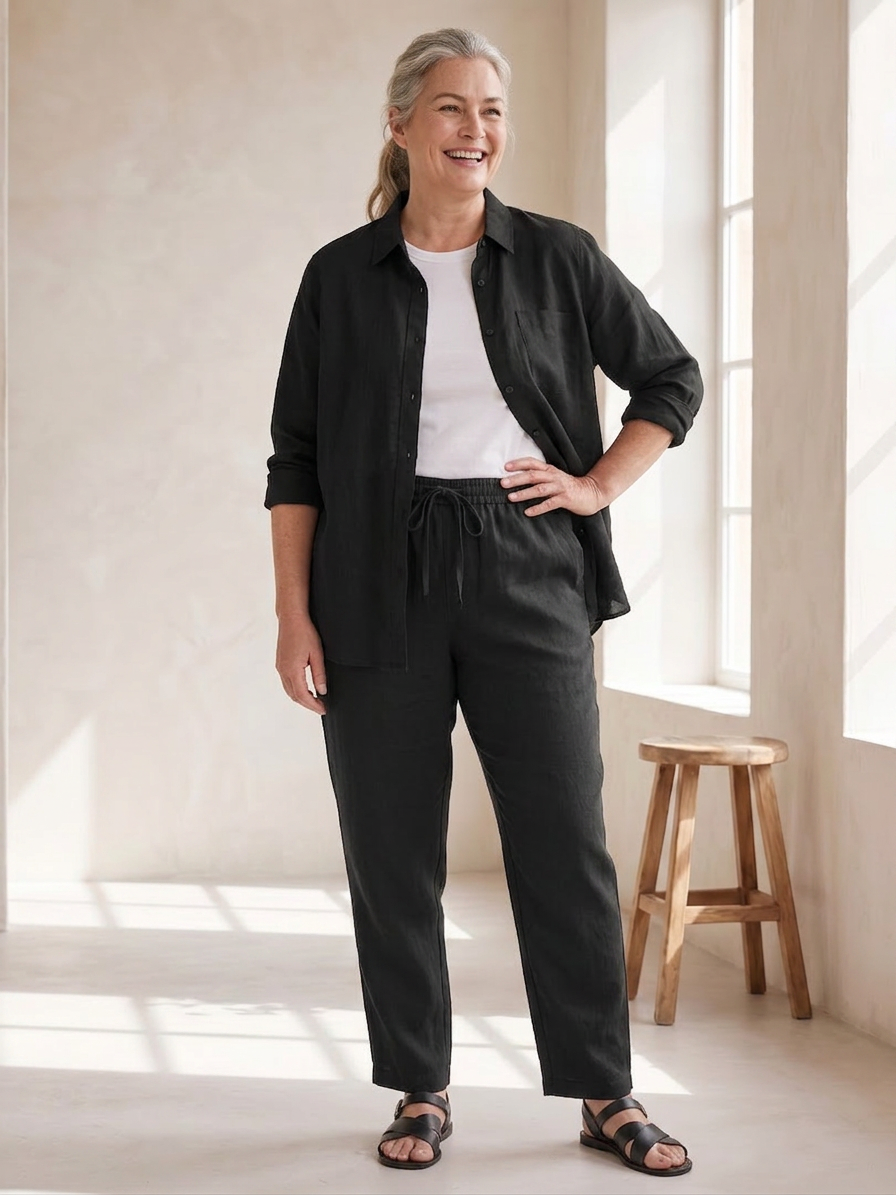 Paloma | Långärmad Skjorta och Taperade Byxor Set