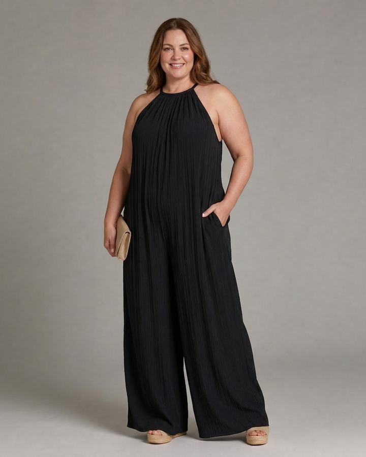 Wanda | Plisserad Halterneck Vid Ben Avslappnad Jumpsuit