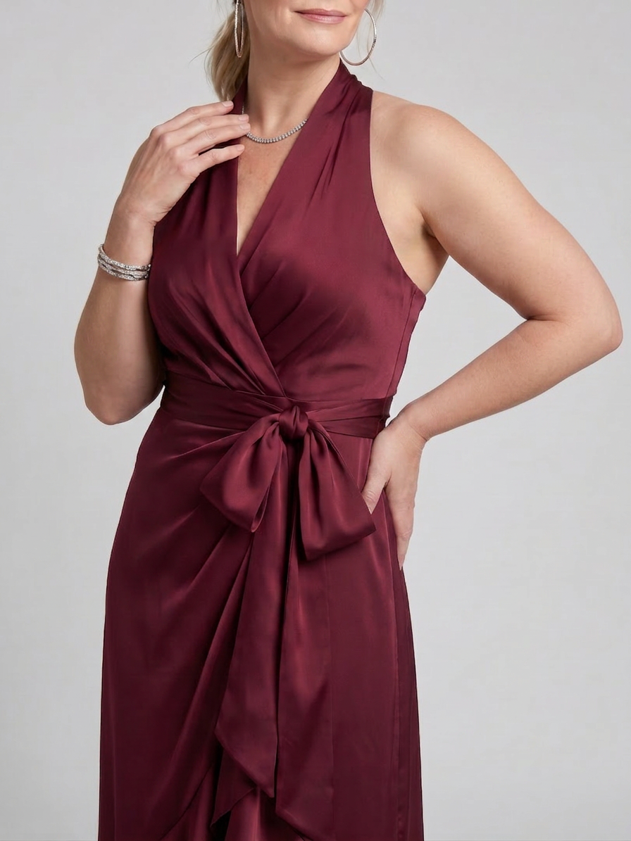 Amina | Halterneck Wrap Asymmetrisk Midiklänning
