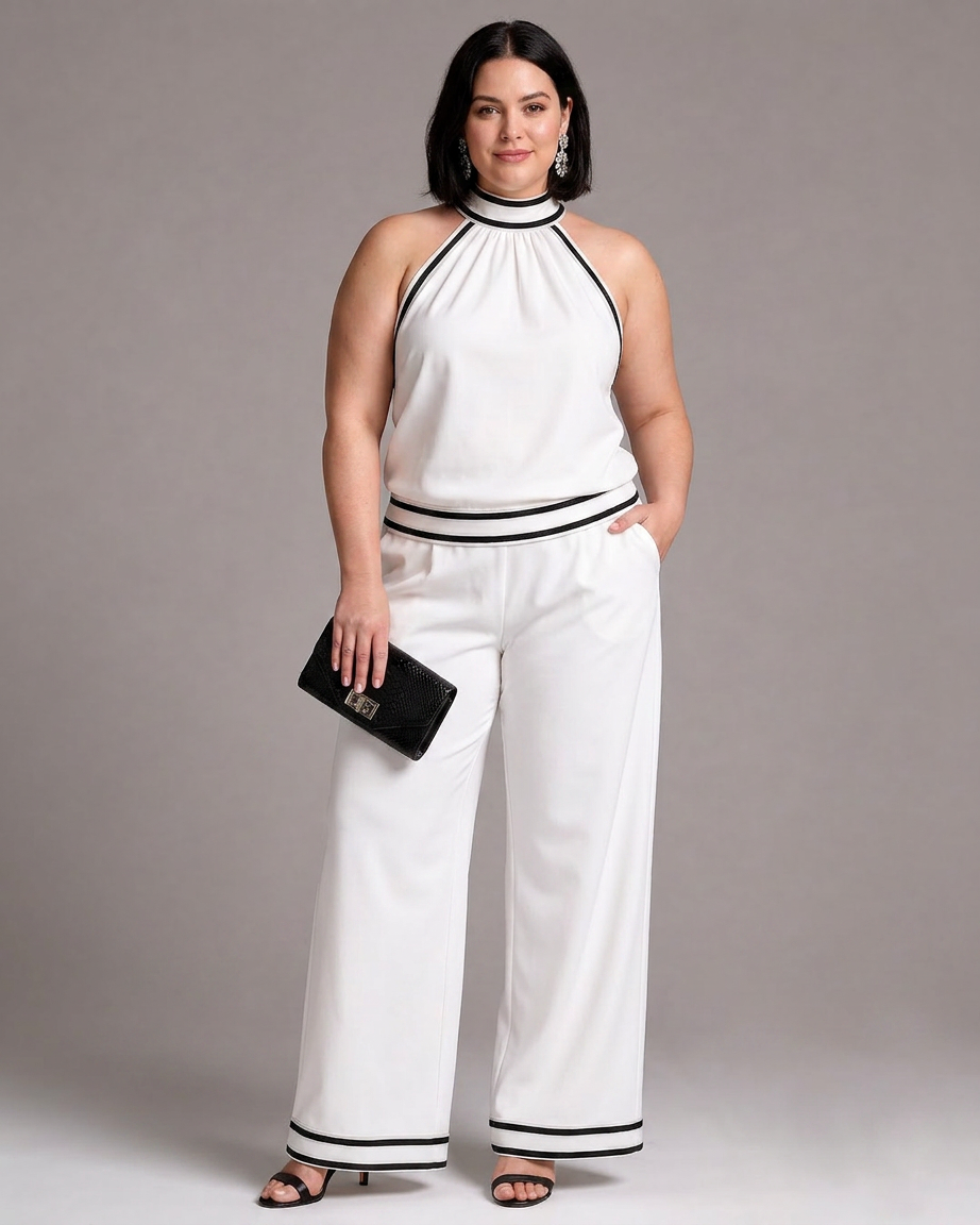 Saffran | Kontrastdetalj Halterneck Vidben Jumpsuit