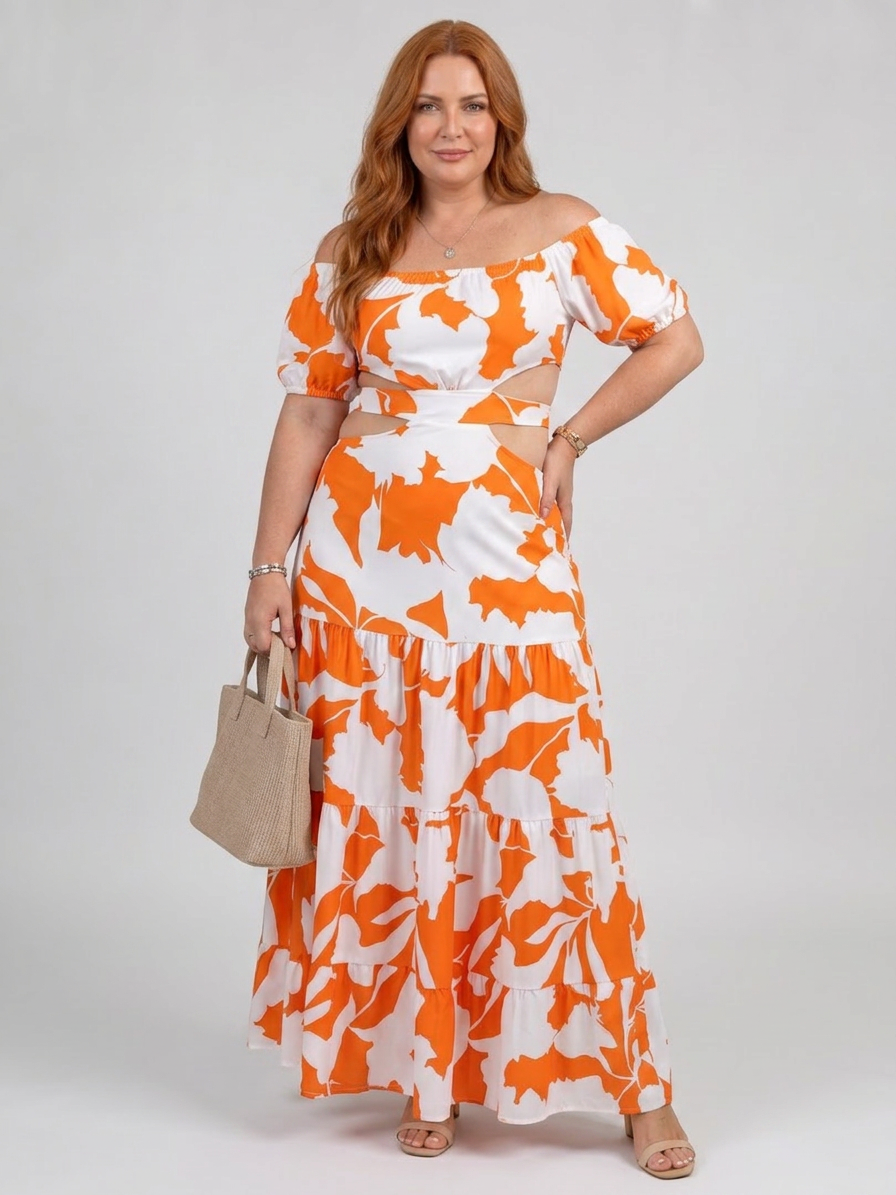 Cassia | Off Shoulder Cutout Midja Maxi Klänning