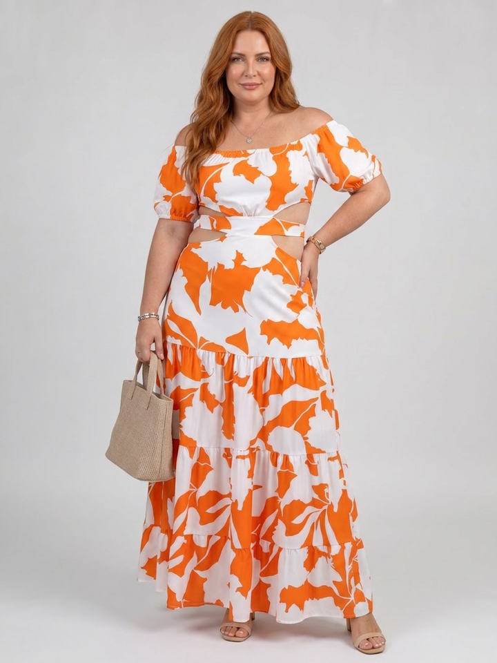 Cassia | Off Shoulder Cutout Midja Maxi Klänning