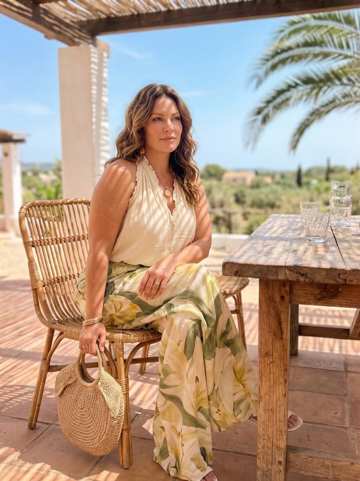 Ila | Halterneck Blus Blommig Vida Byxor Set