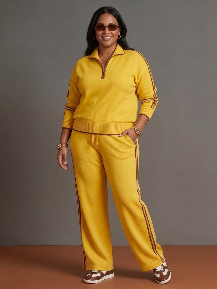 Greer | Zip Neck Långärmad Sidostrik Leggings Set