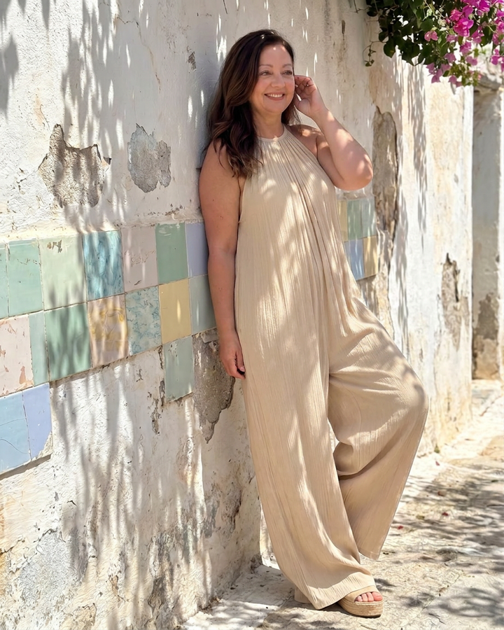 Wanda | Plisserad Halterneck Vid Ben Avslappnad Jumpsuit
