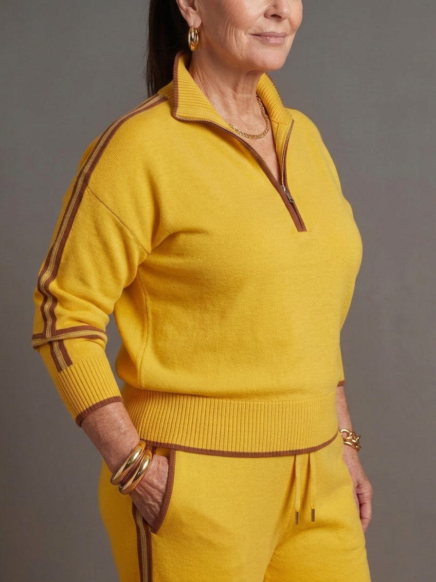Greer | Zip Neck Långärmad Sidostrik Leggings Set