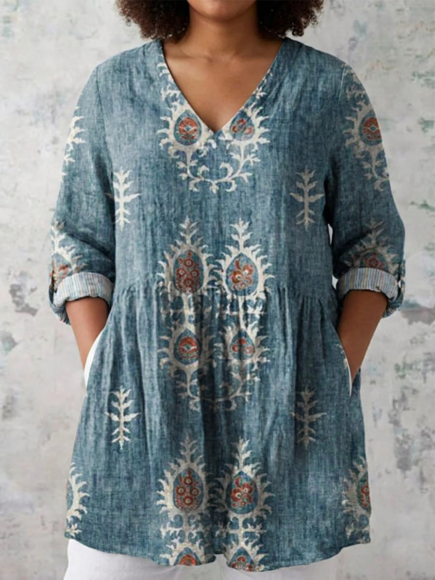 Ila | Lång Blus med V-Hals