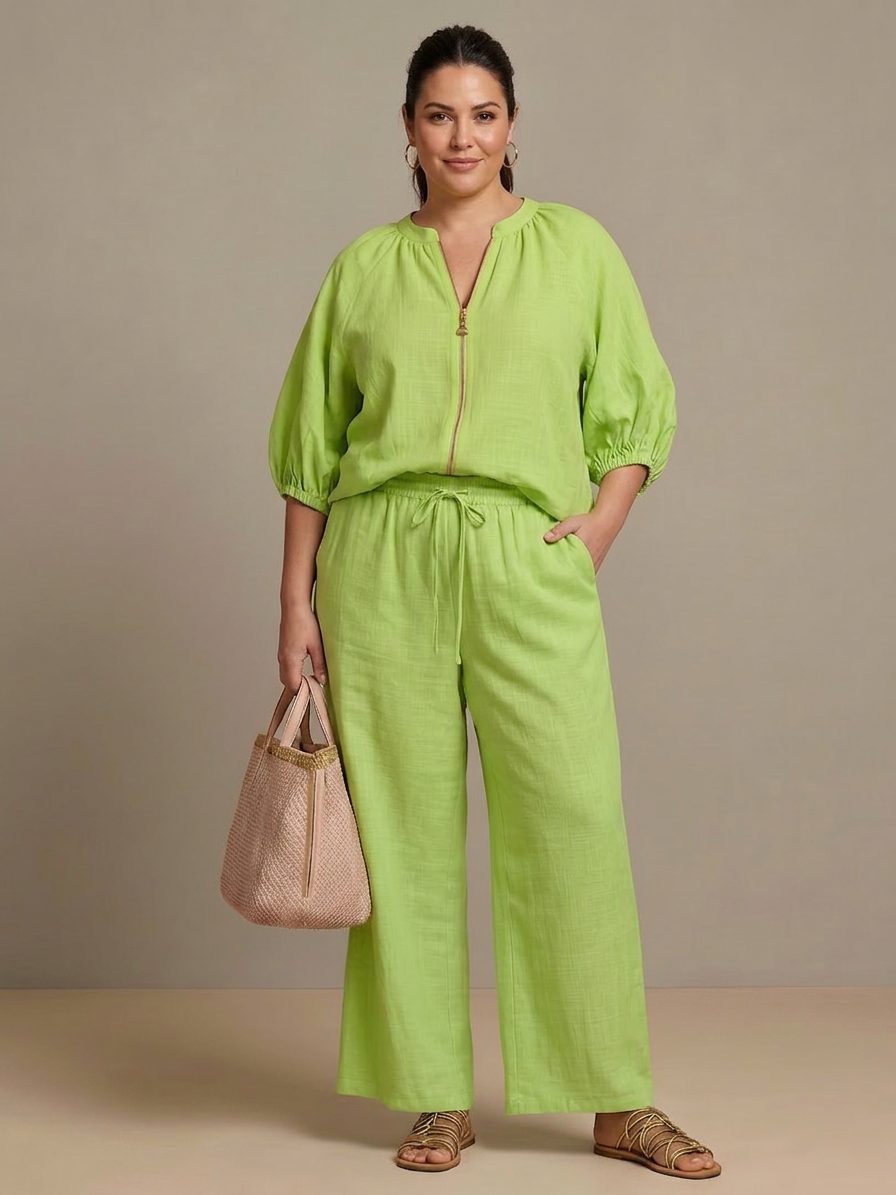 Cecily | Blus med dragkedja fram och vida byxor